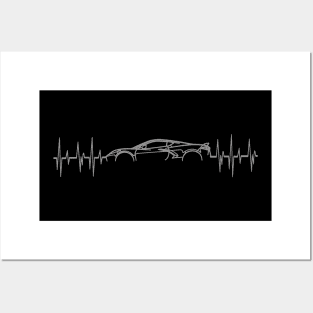 C8 Corvette Heartbeat Grey Supercar EKG Sports Car Heart Beat Line Racecar Pulse Posters and Art